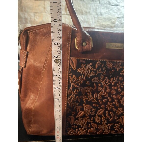 Valenchi Genuine 100% Brown Leather Large Embossed Tooled Floral Shoulder Bag - Picture 11 of 12